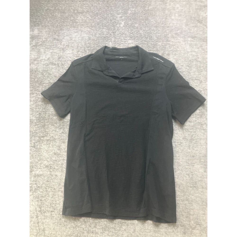 Calvin Klein Polo Shirt Men Medium Black Cotton Textured Performance Golf Tennis